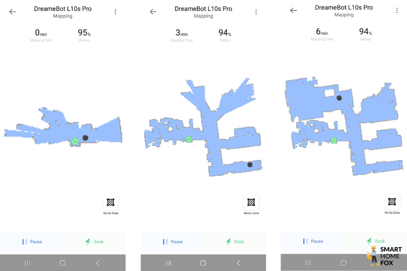 Процесс создания карты Dreame L10 отображается в приложении в реальном времени.